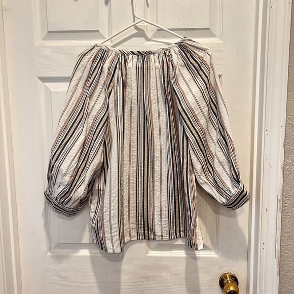 Karen Kane Balloon Sleeve Striped Colorful Lightweight Peasant Top Tassels Small - Picture 9 of 9
